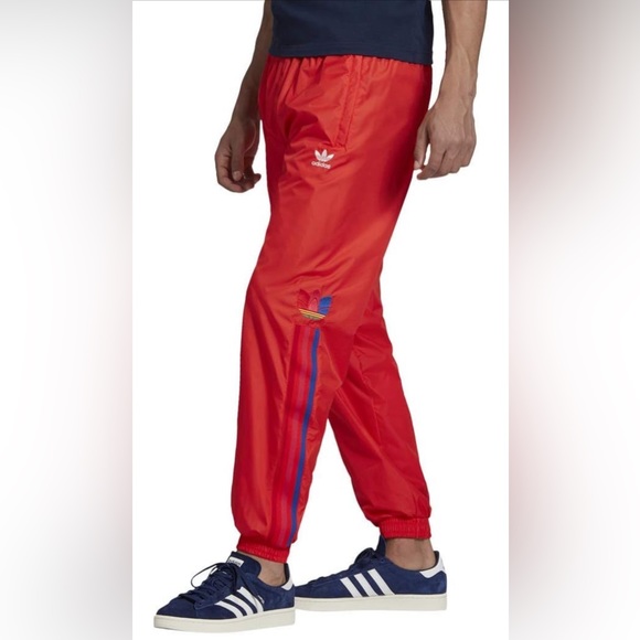 Adidas: Men’s Red Track Pants 3D Embroidered Trefoil Logo and Stripes | Size XL - Picture 1 of 5